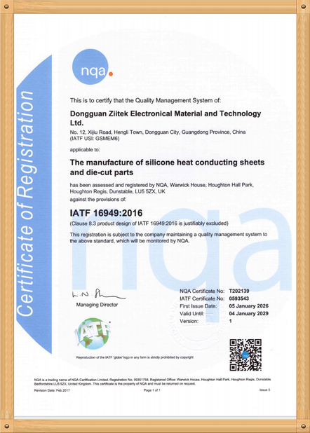 China Dongguan Ziitek Electronical Material and Technology Co., Ltd Certificações