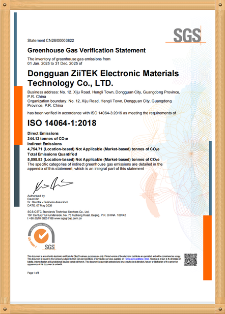 China Dongguan Ziitek Electronical Material and Technology Co., Ltd Certificações
